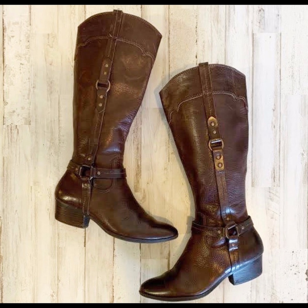 Sofft | Tall Brown Leather Buckle Riding Boots | Size: 7.5
